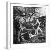 Two Men Using a Crosscut Saw on a Log-null-Framed Photographic Print