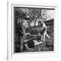 Two Men Using a Crosscut Saw on a Log-null-Framed Photographic Print