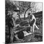 Two Men Using a Crosscut Saw on a Log-null-Mounted Photographic Print