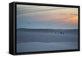 Two Men Walk a Donkey over Dunes at Sunset in Brazil's Lencois Maranhenses National Park-Alex Saberi-Framed Stretched Canvas