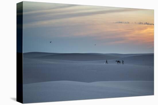 Two Men Walk a Donkey over Dunes at Sunset in Brazil's Lencois Maranhenses National Park-Alex Saberi-Stretched Canvas