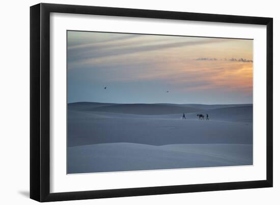 Two Men Walk a Donkey over Dunes at Sunset in Brazil's Lencois Maranhenses National Park-Alex Saberi-Framed Photographic Print