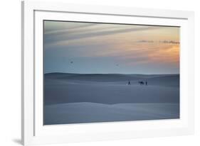 Two Men Walk a Donkey over Dunes at Sunset in Brazil's Lencois Maranhenses National Park-Alex Saberi-Framed Photographic Print