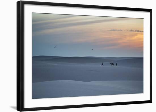 Two Men Walk a Donkey over Dunes at Sunset in Brazil's Lencois Maranhenses National Park-Alex Saberi-Framed Photographic Print
