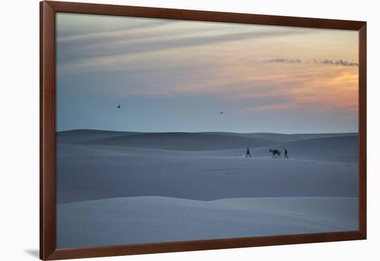 Two Men Walk a Donkey over Dunes at Sunset in Brazil's Lencois Maranhenses National Park-Alex Saberi-Framed Photographic Print