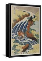 Two Men Washing a Horse in a Waterfall-Katsushika Hokusai-Framed Stretched Canvas