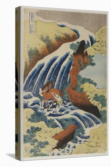 Two Men Washing a Horse in a Waterfall-Katsushika Hokusai-Stretched Canvas