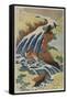 Two Men Washing a Horse in a Waterfall-Katsushika Hokusai-Framed Stretched Canvas