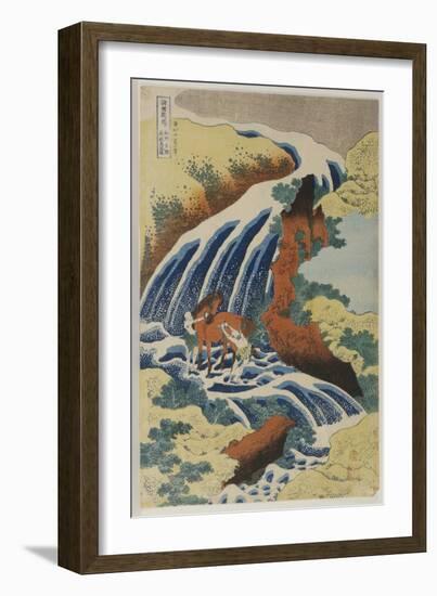 Two Men Washing a Horse in a Waterfall-Katsushika Hokusai-Framed Giclee Print