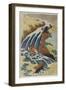 Two Men Washing a Horse in a Waterfall-Katsushika Hokusai-Framed Giclee Print