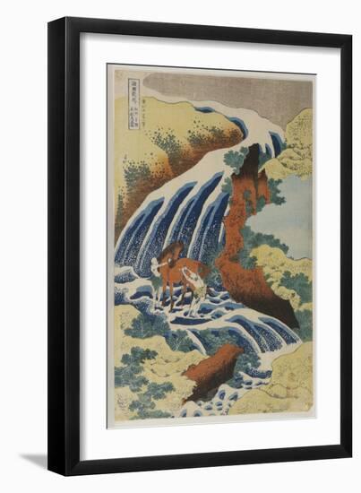 Two Men Washing a Horse in a Waterfall-Katsushika Hokusai-Framed Giclee Print