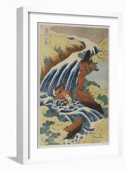 Two Men Washing a Horse in a Waterfall-Katsushika Hokusai-Framed Giclee Print