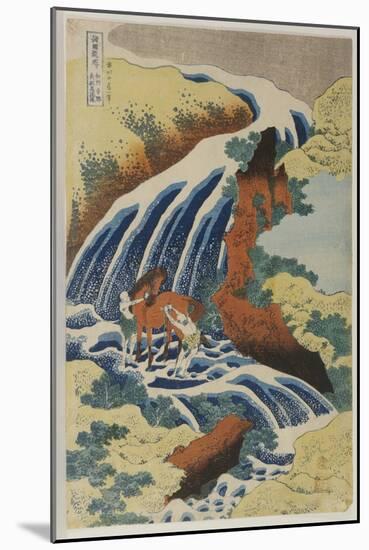 Two Men Washing a Horse in a Waterfall-Katsushika Hokusai-Mounted Giclee Print