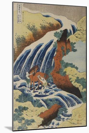 Two Men Washing a Horse in a Waterfall-Katsushika Hokusai-Mounted Giclee Print