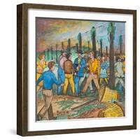 Two Men with Guns Drawn Confronting Two Other Men (Hop Yard Owners?) During a Hop Yard Strike-Ronald Ginther-Framed Giclee Print