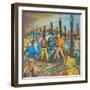 Two Men with Guns Drawn Confronting Two Other Men (Hop Yard Owners?) During a Hop Yard Strike-Ronald Ginther-Framed Giclee Print