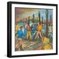 Two Men with Guns Drawn Confronting Two Other Men (Hop Yard Owners?) During a Hop Yard Strike-Ronald Ginther-Framed Giclee Print