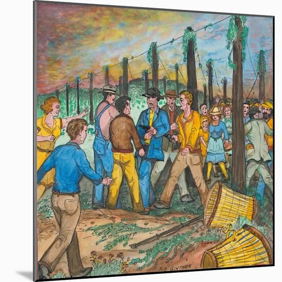 Two Men with Guns Drawn Confronting Two Other Men (Hop Yard Owners?) During a Hop Yard Strike-Ronald Ginther-Mounted Giclee Print