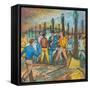 Two Men with Guns Drawn Confronting Two Other Men (Hop Yard Owners?) During a Hop Yard Strike-Ronald Ginther-Framed Stretched Canvas