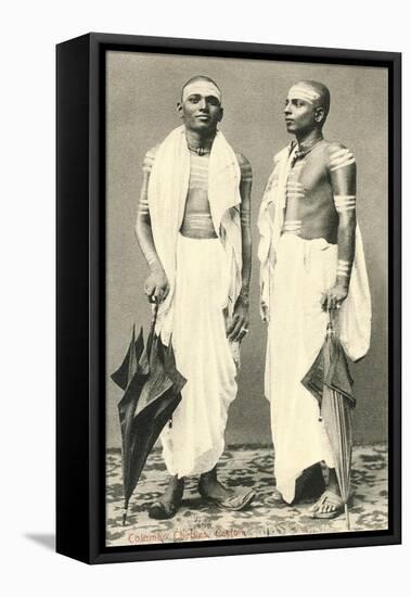 Two Men with Umbrellas, Colombo, Sri Lanka-null-Framed Stretched Canvas