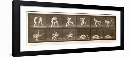 Two Men Wrestling, Plate 347 from 'Animal Locomotion', 1887 (B/W Photo)-Eadweard Muybridge-Framed Giclee Print