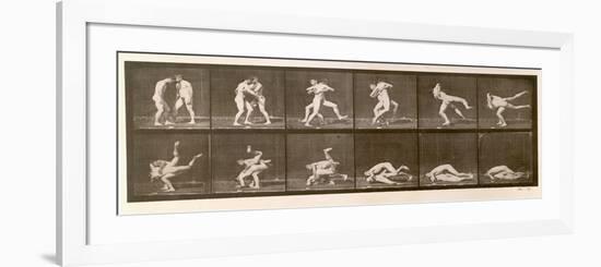 Two Men Wrestling, Plate 347 from 'Animal Locomotion', 1887 (B/W Photo)-Eadweard Muybridge-Framed Premium Giclee Print