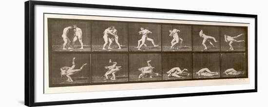 Two Men Wrestling, Plate 347 from 'Animal Locomotion', 1887 (B/W Photo)-Eadweard Muybridge-Framed Premium Giclee Print