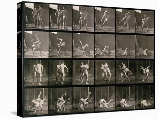 Two Men Wrestling, Plate 348 from Animal Locomotion, 1887-Eadweard Muybridge-Stretched Canvas