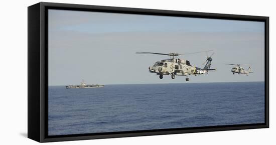 Two Mh-60 Sea Hawk Helicopters During an Air Demonstration-null-Framed Stretched Canvas