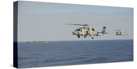Two Mh-60 Sea Hawk Helicopters During an Air Demonstration-null-Stretched Canvas
