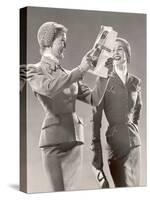 Two Models Wearing Suits with Fitted Jackets and Narrow Skirts, Crocheted Hats, 1946-Gjon Mili-Stretched Canvas