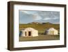 Two Mongolian nomadic gers and mountains in the background, Bayandalai district, South Gobi provinc-Francesco Vaninetti-Framed Photographic Print