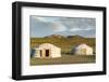 Two Mongolian nomadic gers and mountains in the background, Bayandalai district, South Gobi provinc-Francesco Vaninetti-Framed Photographic Print