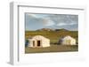 Two Mongolian nomadic gers and mountains in the background, Bayandalai district, South Gobi provinc-Francesco Vaninetti-Framed Photographic Print