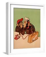 Two Monkeys Talking on a Telephone, C.1955-null-Framed Giclee Print