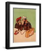 Two Monkeys Talking on a Telephone, C.1955-null-Framed Premium Giclee Print