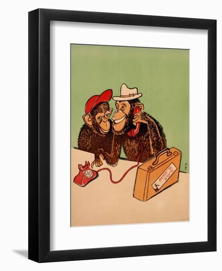 Two Monkeys Talking on a Telephone, C.1955-null-Framed Premium Giclee Print