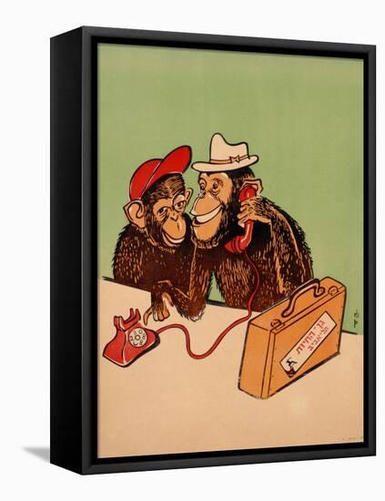 Two Monkeys Talking on a Telephone, C.1955-null-Framed Stretched Canvas