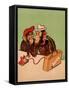 Two Monkeys Talking on a Telephone, C.1955-null-Framed Stretched Canvas