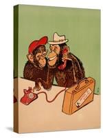 Two Monkeys Talking on a Telephone, C.1955-null-Stretched Canvas