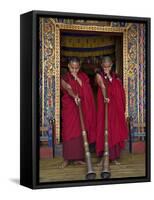 Two Monks Blow Long Horns Called Dung-Chen, at the Temple of Wangdue Phodrang Dzong (Fortress)-Nigel Pavitt-Framed Stretched Canvas