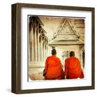 Two Monks In Thai Temple - Artistic Toned Picture In Retro Style-Maugli-l-Framed Art Print