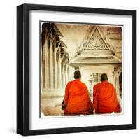 Two Monks In Thai Temple - Artistic Toned Picture In Retro Style-Maugli-l-Framed Art Print