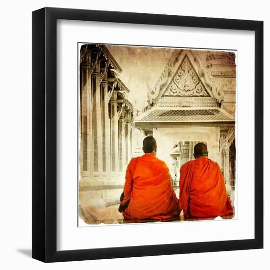 Two Monks In Thai Temple - Artistic Toned Picture In Retro Style-Maugli-l-Framed Art Print