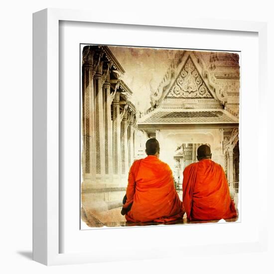 Two Monks In Thai Temple - Artistic Toned Picture In Retro Style-Maugli-l-Framed Art Print