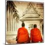 Two Monks In Thai Temple - Artistic Toned Picture In Retro Style-Maugli-l-Mounted Art Print