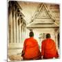 Two Monks In Thai Temple - Artistic Toned Picture In Retro Style-Maugli-l-Mounted Art Print