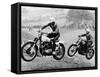 Two Motorcyclists Taking Part in Motocross at Brands Hatch, Kent-null-Framed Stretched Canvas