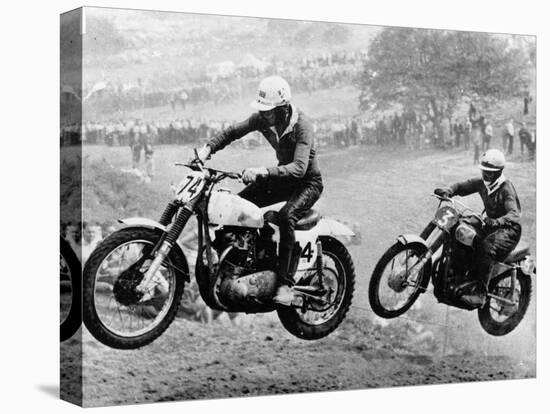 Two Motorcyclists Taking Part in Motocross at Brands Hatch, Kent-null-Stretched Canvas