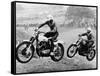 Two Motorcyclists Taking Part in Motocross at Brands Hatch, Kent-null-Framed Stretched Canvas